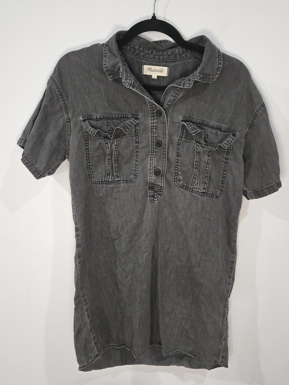 Madewell Sz Small Washed Charcoal Short-Sleeve Utility Dress